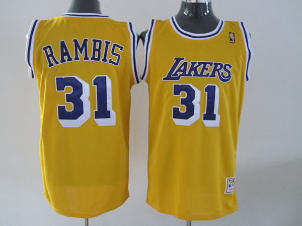 NBA Los Angeles Lakers 31 Kurt Rambis Authentic Yellow Throwback Jersey
